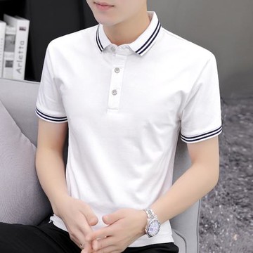 夏季男士高端純棉短袖翻領t恤男帥氣白色polo衫修身半袖男裝上衣
