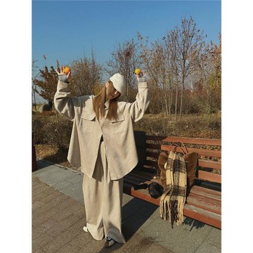 MOERSHOP 冬日曼徹斯特 2023冬季原創男友加厚呢絨襯衫西褲套裝女