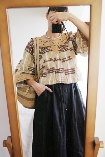 Vintage 非洲手織布刺繡短版上衣