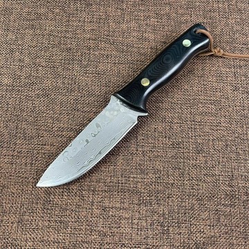 【原野】全新一體鋼67層大馬士革鋼芯10cr15鋼芯小刀G10纖維柄