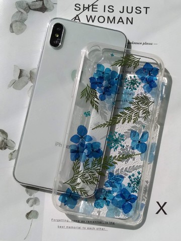手作押花手機保護殼,iphone XR適用,藍繡球