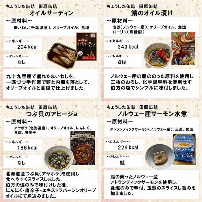 ちょうした缶詰 田原缶詰 オイル・水煮セット ４缶 新発売    のし・ギフト・サンプル各種対応不可