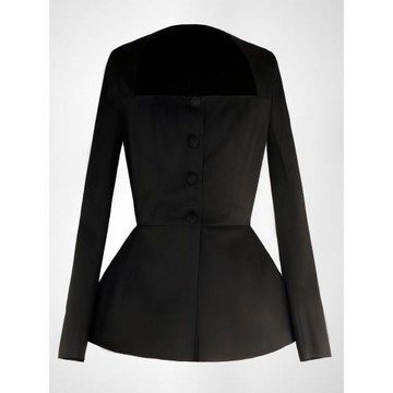 復古優雅黑色修身方領外套高級感西裝時尚通勤氣質收腰上衣女長袖