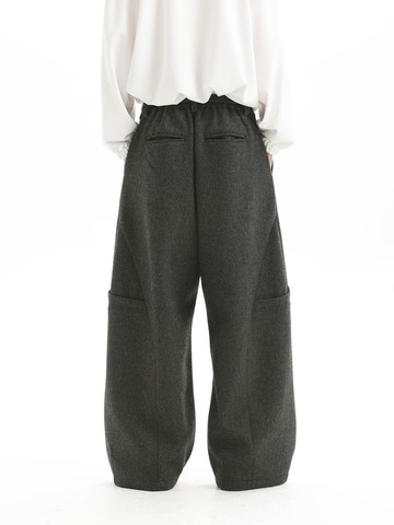 Unvesno(UN)【羊毛混紡】格雷系馬賽克黑灰格紋毛弧形結構西褲