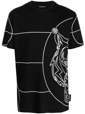 Plein Sport - logo tiger-print T-shirt - men - Polyester - XXXXL - Black