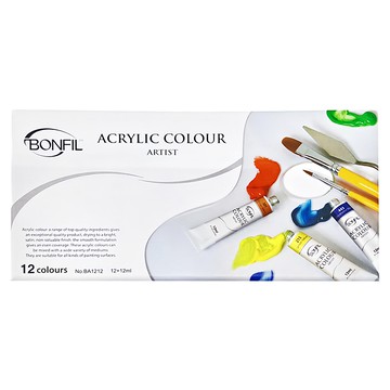 Bonfil 壓克力顏料套裝 速乾耐水 色澤鮮豔  12ml  12色