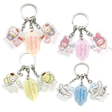 小禮堂 Sanrio x Sirotan 三連造型壓克力鑰匙圈 Kitty 美樂蒂 布丁狗 大耳狗
