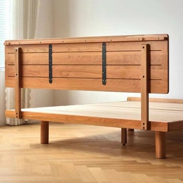 北歐 全實木床 櫻桃木 主臥現代簡約小戶型1.5米1.8米雙人床原木家具qxm7241