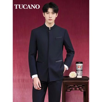 啄木鳥新中式立領中山裝套裝男士訂婚修身新郎結婚禮服休閑小西裝