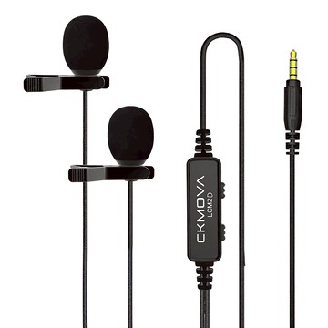 CKMOVA 全向電容式雙頭領夾式麥克風 LCM2D 兼容多種設備 相機&手機切換 低切濾波器 降低環境噪音  黑色