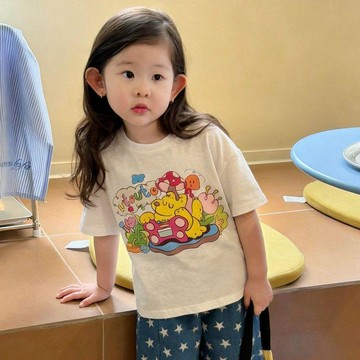 🎀biubiu童裝🎀中小童女寶寶可愛卡通印花純棉短袖T恤兒童夏季白色百搭洋氣上衣