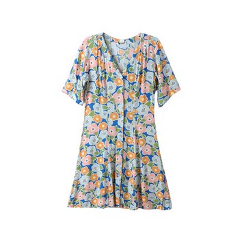 諾諾E站【MK】夏裝 休閑時尚碎花女人味修身顯瘦V領連衣裙 中長款