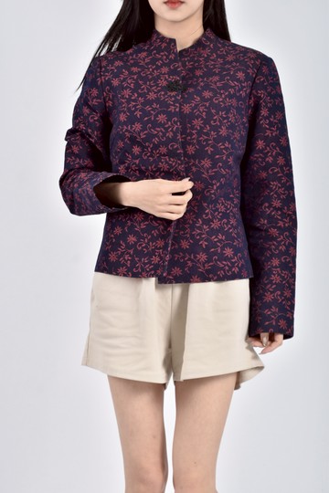 (L) hana mokuba質感棉質純棉中式藍色外套