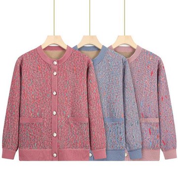 【米蘭精品】現貨+預購 高級針織衫上衣秋冬毛衣開衫寬鬆大碼休閒女裝媽媽裝-時尚印花加絨女外套3色74mo75