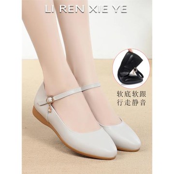 真皮軟底一字扣帶中老年媽媽女鞋平底防滑中年婆婆鞋單鞋工作皮鞋