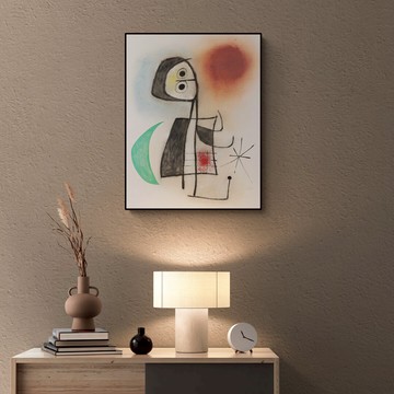 藝術掛畫｜Joan Miro 胡安·米羅｜月亮前的女人 - 柚木色鋁框