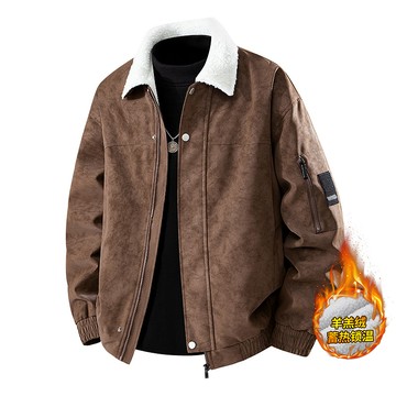 【HOT 本舖】男装新款男士秋冬麂皮絨皮夾克復古翻領羊羔絨內里保暖中青年時尚帥氣機車百搭寬鬆外套