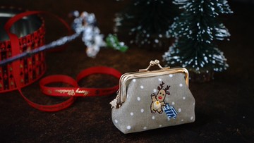 聖誕禮物 聖誕燈芯絨刺繡小口金包-共三款
