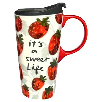 Royal Duke 城市隨身杯系列 馬克杯 500ml 杯身陶瓷 杯蓋食用級塑料  甜心草莓  1個