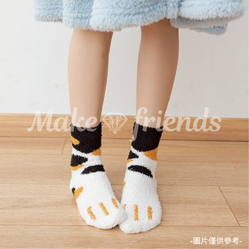 M.F 保暖襪 珊瑚絨襪 毛絨貓爪 貓咪花紋 保暖 襪子 短襪 長襪 女襪 台灣現貨 秋冬 快速出貨 D0003