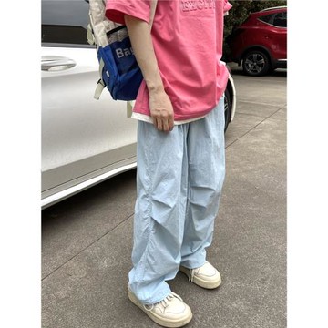 多巴胺傘兵褲子男夏季美式高街寬松直筒薄款速干冰絲闊腿休閑長褲