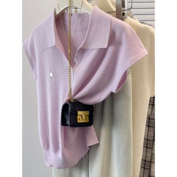 大碼遮肚POLO領上衣純色薄款冰絲針織衫2025夏季新款T恤洋氣小衫