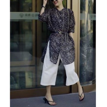23369大愛美依緣2025夏季新款時尚雪紡長衫休閑直筒七分褲顯瘦女