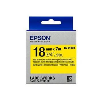 EPSON 耐久系列 18mmx7M 黃底黑字標籤帶 / 盒 LK-5YBVN｜領券最高折$220