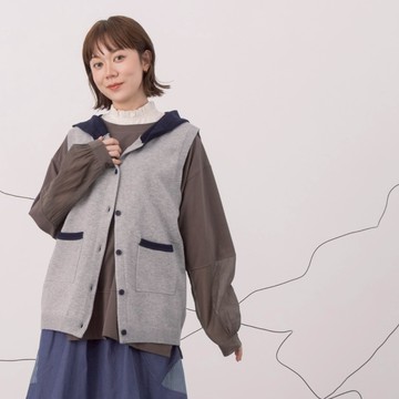 【MOSS CLUB】文藝雙口袋撞色連帽開襟針織背心 綠 駝 灰(魅力商品)