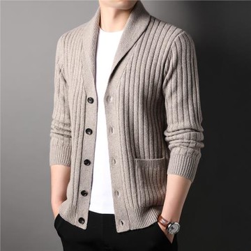 秋冬休閑開衫男士翻領針織衫外套潮流加厚外穿男裝保暖毛線衣外搭