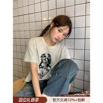 你好卡農 原創萌寵植絨印花寬松短袖t恤女夏季新款寬松小個子上衣