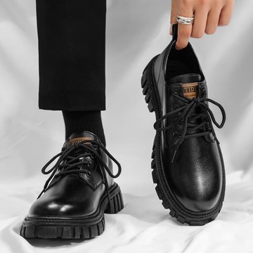 男鞋秋季商務正裝西裝英倫黑色休閑皮鞋工作上班勞保廚師大頭潮鞋