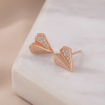 [925純銀]MARIGOLD夢想飛行線心型飛機耳環【KMD190】-玫瑰金