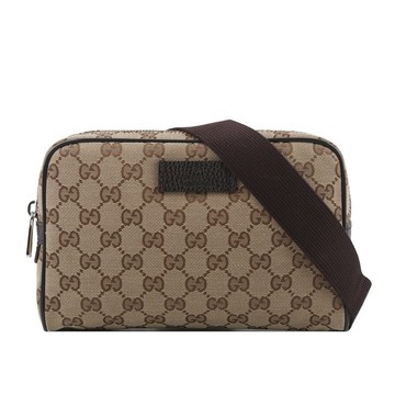 [平輸]GUCCI GG Logo 緹花布方形腰包/胸口包(咖啡色)