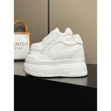 14公分小白鞋女真皮休閑鞋小個子12CM內增高女鞋10白色厚底松糕鞋