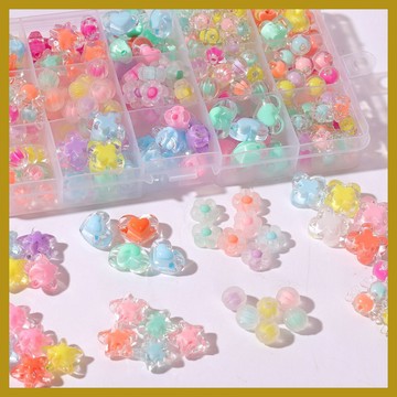 （50顆/包）愛心星星花朵透明亞克力珠中珠 diy手工串珠散珠 手鏈項串珠材料 串珠材料包 珠珠材料