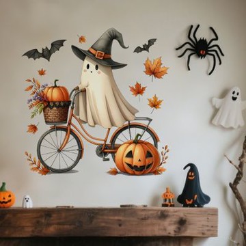 【MR.ZAKKA】創意萬用裝飾貼紙-萬聖節主題 騎單車的小幽靈 居家布置 DIY可移式壁貼 無痕壁貼 牆貼