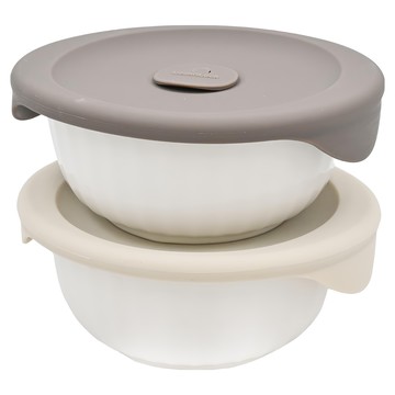 LocknLock 樂扣樂扣 陶瓷碗 附矽膠蓋 450ml  米色 + 棕色  2個