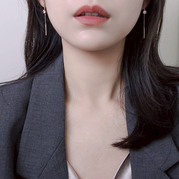 氣質簡約通體925純銀鋯石鏈條長款耳環精致韓國顯臉瘦精致耳飾1入