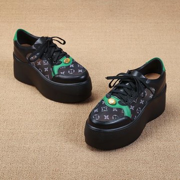 歐洲站夏季新款真皮厚底增高單鞋女百搭網面透氣休閑松糕鞋潮歐貨