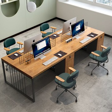 【免運/可開票】 實木桌 會議桌 泡茶桌 辦公桌 洽談桌 電腦桌 純實木員工桌辦公室員工辦公桌4人位職員桌工位辦公桌原木 工業風