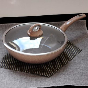 日式漂亮女生麥飯石色炒鍋不粘鍋平底鍋少煙家用炒菜鍋電磁爐通用