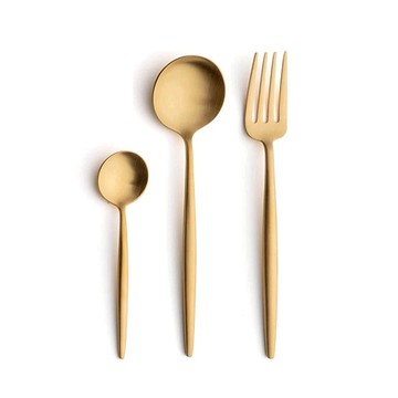 MOON系列-霧金不銹鋼-點心叉點心匙咖啡匙-點心3件組