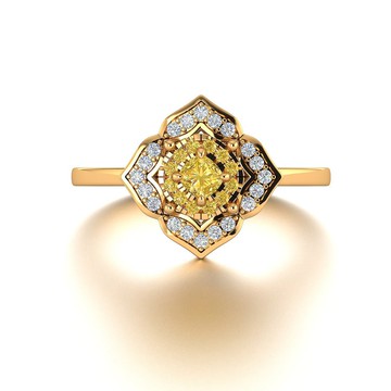 【PurpleMay Jewellery】18K金奢華黃鑽配鑽石圍石婚戒 - R062