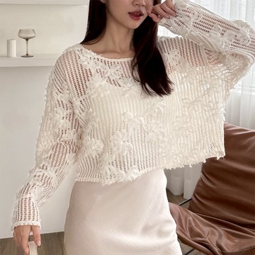 【HARPER】品牌自訂立體花朵簍空針織上衣 | 現貨 長袖 透膚 簍空【CLB43242H】