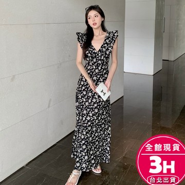【梨卡】隔日到貨 女裝 夏天洋裝 顯瘦連衣裙【有拉鍊】V領連身裙 簡約洋裝 度假洋裝 a字裙GA0689【現貨24H】