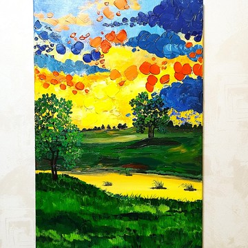 紋理壓克力畫風景藝術牆面裝飾日落藝術品