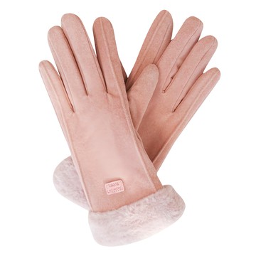 WOONUE 女士可觸控手套 親膚羊毛加絨防寒雙層手套  莫蘭迪粉名媛款