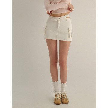 AIR SPACE 2WAY牛仔迷你短裙(附腰帶)(白/卡其) 女裝 現貨