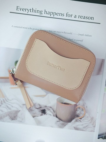 【開運錢包】【客製刻字】奶茶系。真皮短夾/皮夾/錢包/零錢包